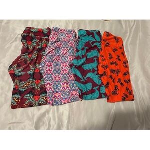 Lot (4) LULAROE LEGGINGS One Sz‎ Retro Whale,Bicycle,Bows,Paisley